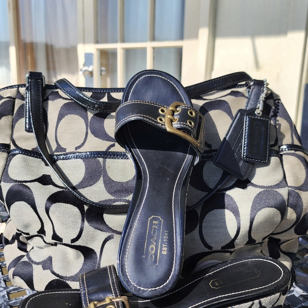 Coach Black and Tan Signature Shoulder Bag